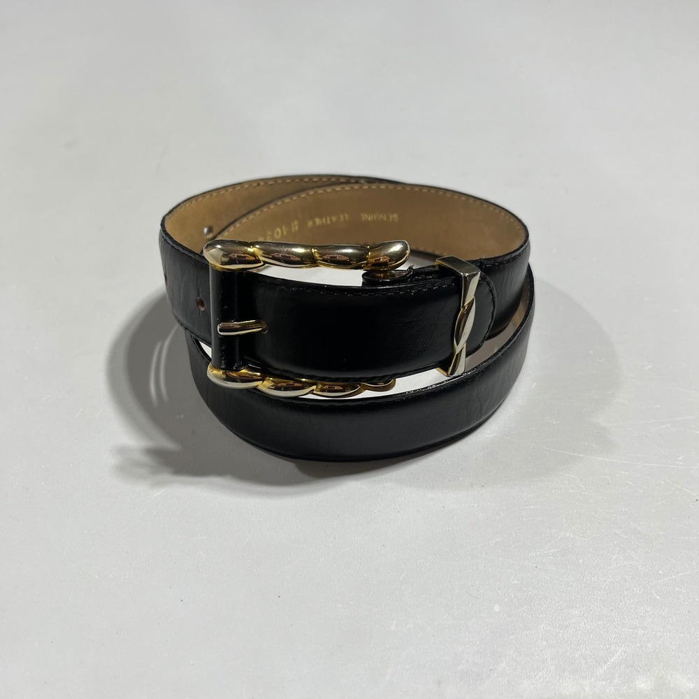 Talbots VTG 90s Black Leather Belt Twisted Rope Buckle Small Old Money Classic